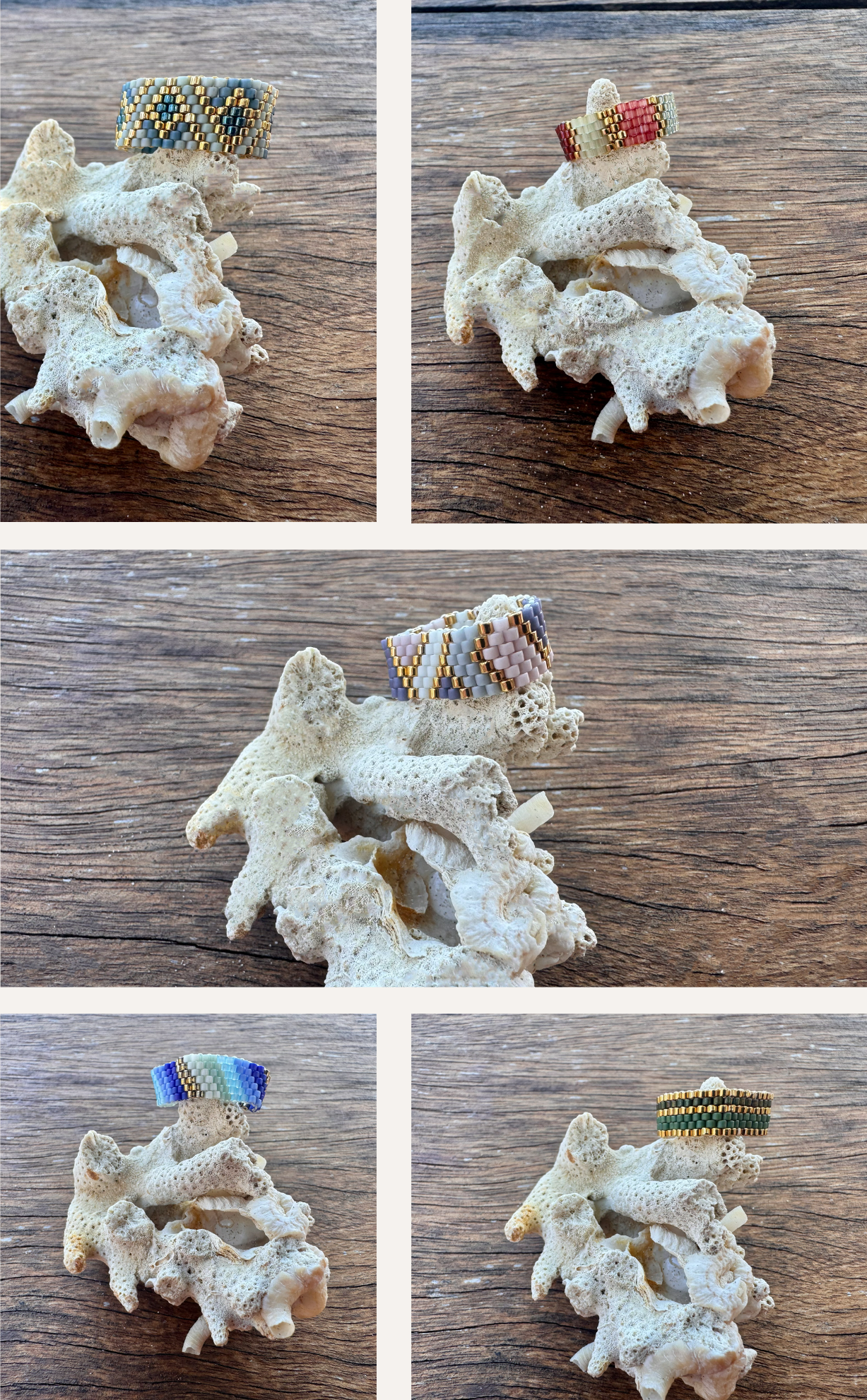 Drei farbige Dekorationsfiguren auf einer strukturierten, helle Koralle.